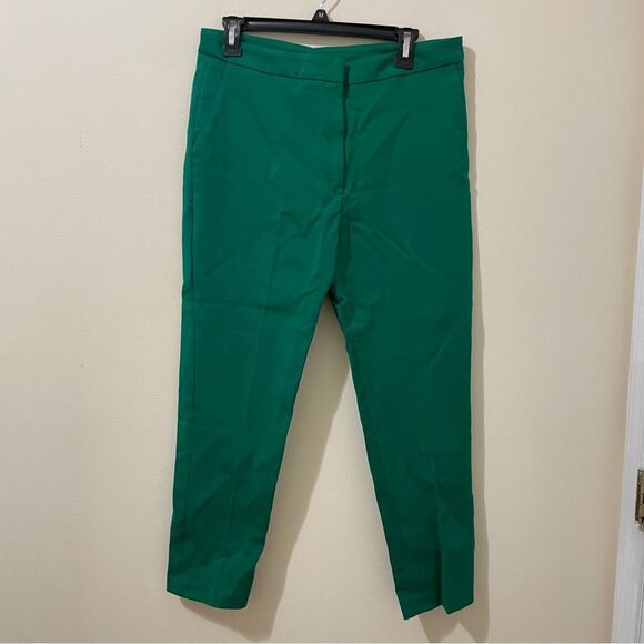 Karen Millen Kelly Green Slim Straight Leg Pants Tapered Cropped Slacks Sz 10 - Picture 1 of 6